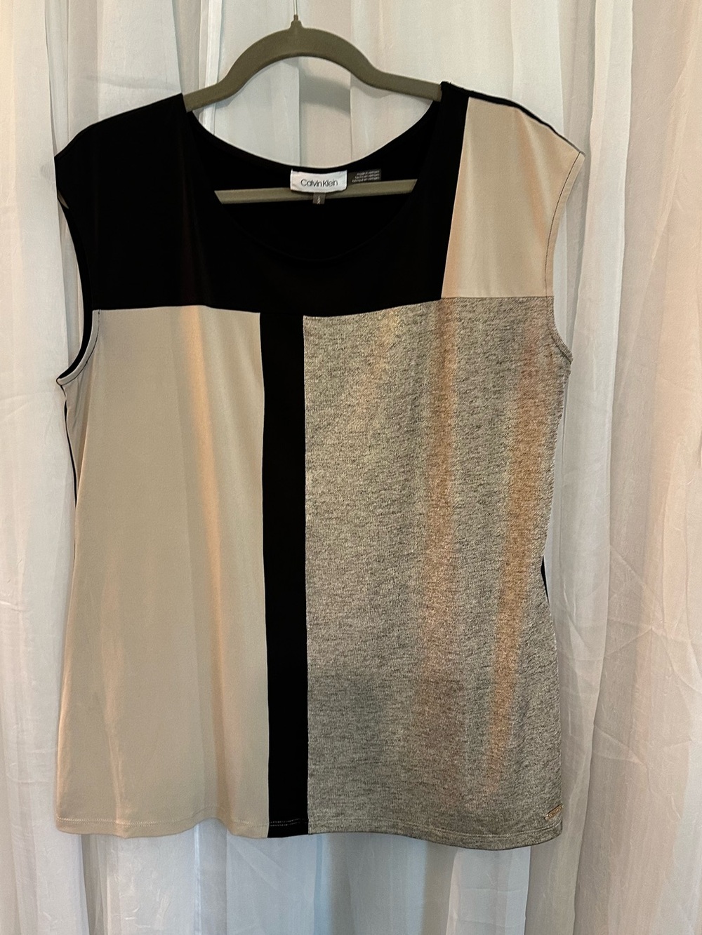 Calvin Klein Black, Cream & Gold Colorblock Sleeveless Tank - Picture 1 of 6